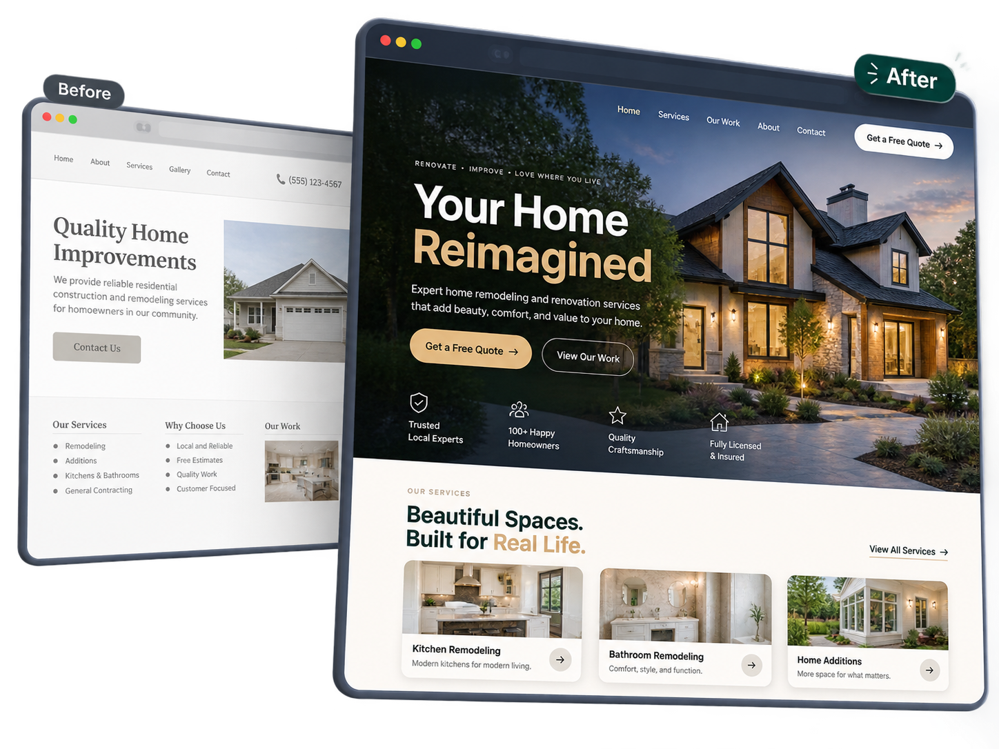Before and after website example